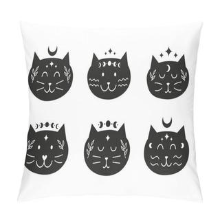 Personality  Set Of Black Boho Celestial Moon Cat Characters Isolated On White Background. Magic Domestic Animal. Mystic Illustration. Modern Bohemian T Shirt Print, Poster, Card. Pillow Covers