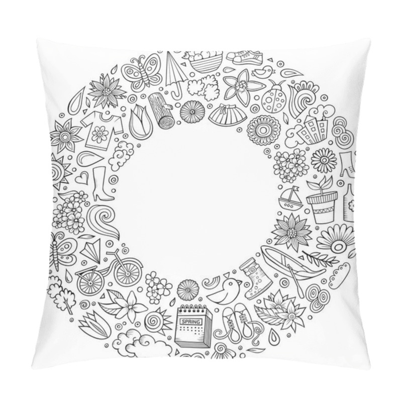 Personality  Vector hand drawn set of Spring cartoon doodle objects pillow covers