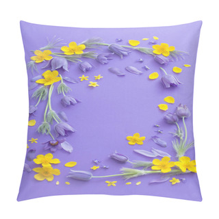 Personality  Purple And Yellow Spring  Flowers On Violet Paper Background Pillow Covers