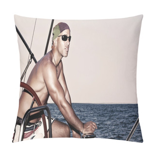 Personality  Handsome Man On Sail Boat Pillow Covers