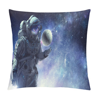 Personality  Spaceman And His Mission. Mixed Media Pillow Covers