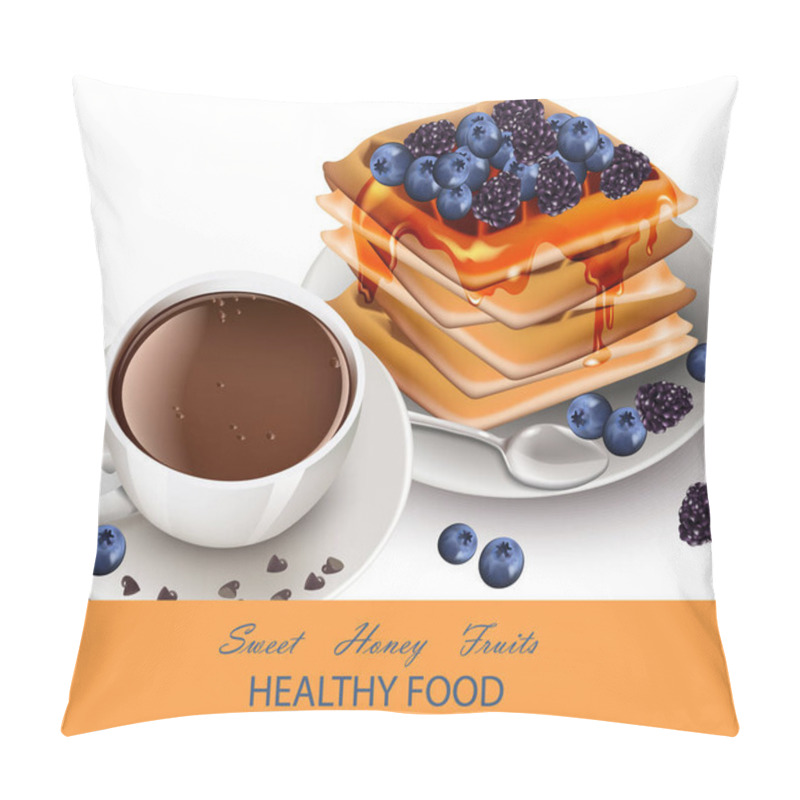 Personality  Cup Of Coffee And Waffles Healthy Breakfast Vector Pillow Covers