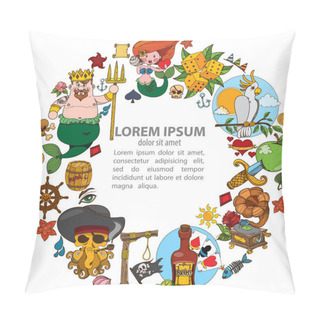 Personality  The Round Frame On The Pirate Theme. Hilarious Characters In Cartoon Style For Design Of Children's Games And A Variety Of Goods. Pillow Covers