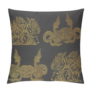 Personality  Naga And Island Outline Thai Tradition Vector Pillow Covers