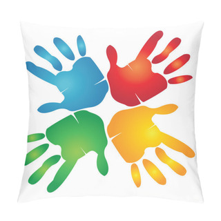 Personality  Teamwork Hands Around Colorful Logo Pillow Covers