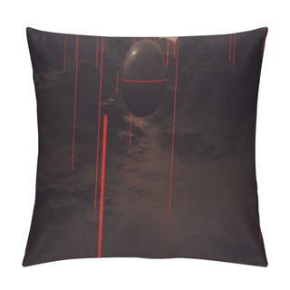 Personality  Alien Sphere Black Geometric Abstract Cube Landscape Rocky Hills With Red Laser Like Beams And Depth Of Field 3d Illustration 3d Render  Pillow Covers
