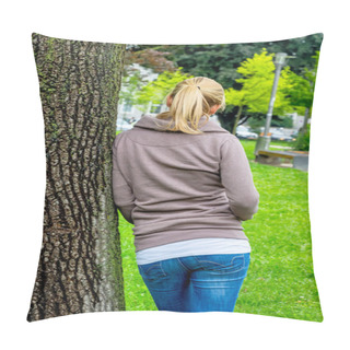 Personality  Thoughtful Young Woman From Behind Pillow Covers