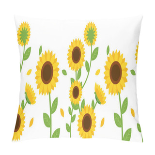 Personality  The Seamless Pattern Of Sunflowers And Leaves On Background. The Seamless Pattern Sunflower. Seamless Pattern Leaves. Shape Of Leaves.sunflowers On White Background. Sunflower In Flat Vector Style.  Pillow Covers