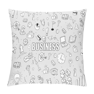 Personality Business Doodles Objects Background, Drawing By Hand Vector Pillow Covers