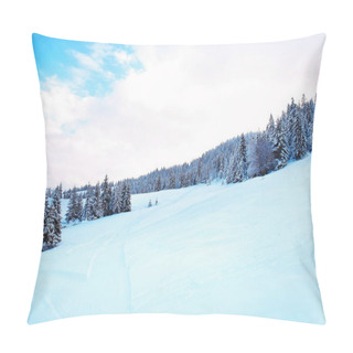 Personality  Beautiful Landscape Of Snowy Fir Forest In Mountain Country Pillow Covers