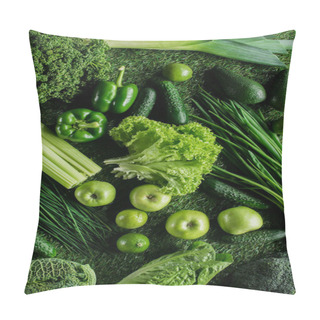 Personality  Top View Of Ripe Appetizing Green Vegetables On Grass, Healthy Eating Concept Pillow Covers