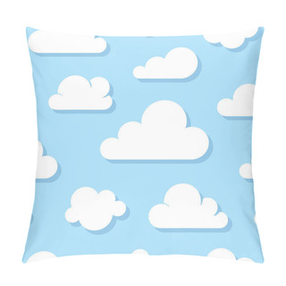 Personality  Cute Baby Seamless Pattern With Blue Sky With White Clouds Flat Icons. Cloud Symbols Background For Kids Fabric, Nursery. Cloudy Weather. Pillow Covers