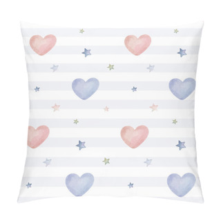 Personality  Seamless Pattern With Watercolor Hearts And Stars. Cute Childish Wallpaper. Vector Background In Pastel Colors Pillow Covers