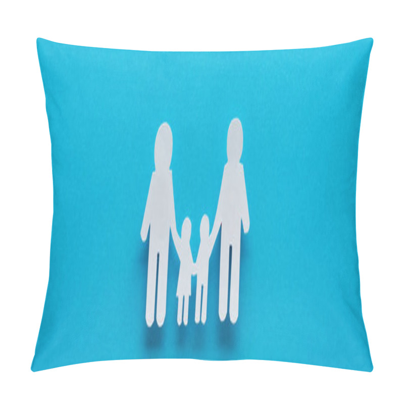 Personality  panoramic shot of paper cut family holding hands on blue background pillow covers