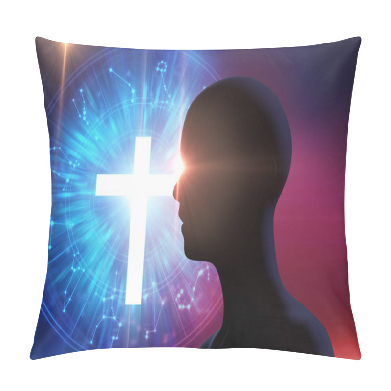 Personality  White Light Cross On Silhouette Of Virtual Human. Pillow Covers