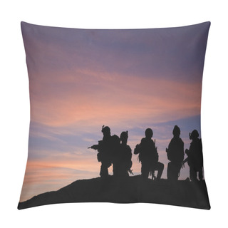 Personality  Silhouette Of Modern Troops In Middle East Silhouette Against Be Pillow Covers