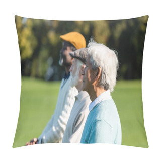Personality  Side View Of Asian Senior Man Near Interracial Friends  Pillow Covers