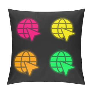 Personality  Arrow On Eart Four Color Glowing Neon Vector Icon Pillow Covers