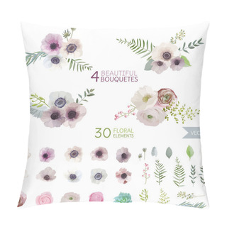 Personality  Flowers And Leaves - In Watercolor Style - Vector Pillow Covers