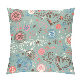 Personality  Abstract Doodle Seamless Background With Hearts. Endless Scribble Pattern Pillow Covers