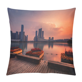 Personality  Sunset Over Swan Lake Financial Business District, Hefei City, China Pillow Covers