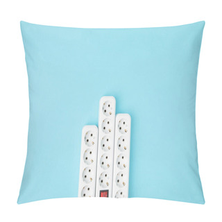 Personality  Top View Of Arrangement Of Extension Cords Isolated On Blue Pillow Covers