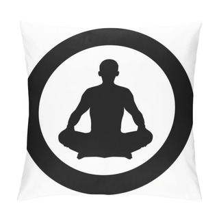 Personality  Man In Pose Lotus Yoga Pose Meditation Position Silhouette Asana Icon Black Color Vector Illustration Flat Style Simple Imagein Circle Round Pillow Covers