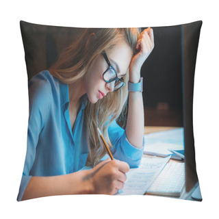 Personality  Businesswoman Working Late In Office  Pillow Covers