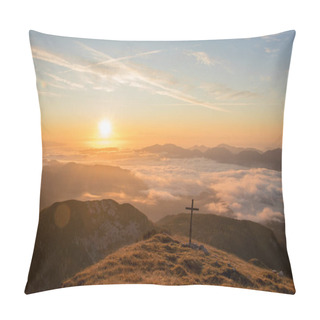Personality  Sunrise With Cross On Top Of A Mountain Pillow Covers