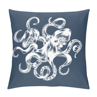 Personality  Octopus Hand Drawn Vector Illustration. Engraved Vector Octopus  Pillow Covers