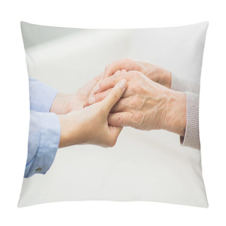 Personality  Close Up Of Senior And Young Woman Hands Pillow Covers