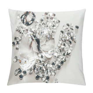 Personality  Selective Focus Of Transparent Pure Big Diamonds Among Small On White Background Pillow Covers