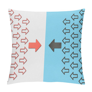 Personality  Top View Of Horizontal Opposite Red And Black Pointers On Blue And Grey Background Pillow Covers