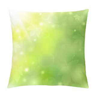 Personality  Spring Or Summer Sunny Natural Green Background With Bokeh Lights And Maple Leaves Pillow Covers
