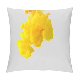 Personality  Close Up View Of Bright Yellow Paint Splash In Water Isolated On Gray Pillow Covers