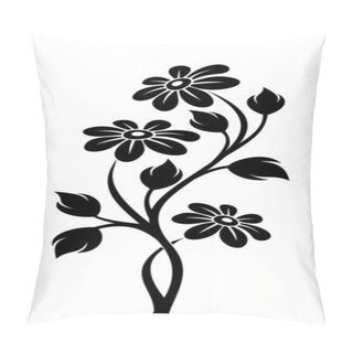 Personality  Black Silhouette Of Branch With Flowers. Vector Illustration. Pillow Covers