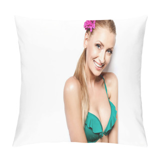 Personality  Young Blonde Girl With Flower In Hair. Pillow Covers