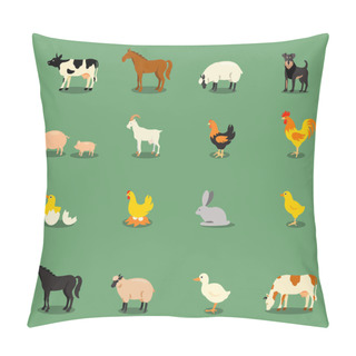 Personality  Farm Animals Set In Flat Vector Style. Pillow Covers