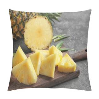 Personality  Wooden Board With Fresh Sliced Pineapple, Closeup Pillow Covers