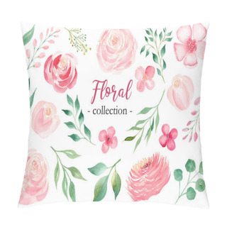 Personality  Roses And Laurel Branches Hand Drawn Watercolor Raster Set Pillow Covers