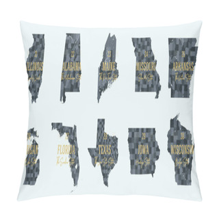 Personality  Set 3 Of 5 Division United States Into Counties, Political And Geographic Subdivisions Of A States, Highly Detailed Vector Maps With Names And Territory Nicknames Pillow Covers