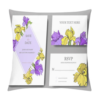 Personality  Vector Elegant Wedding Invitation Cards With Yellow And Purple Irises. Pillow Covers