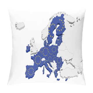 Personality  Europe 3d Map With Marked Borders - European Union Member States On A Three Dimensional Map Of Europe Marked With EU Flag - Isolated On White Background - 3D Illustration Pillow Covers