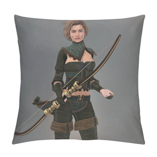 Personality  Render Of A Beautiful Fantasy Ranger Woman With A Quiver And Holding A Dagger Pillow Covers