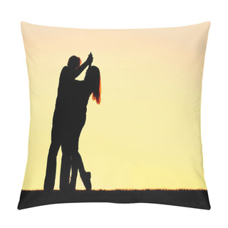 Personality  Silhouette Of Happy Young Couple Dancing At Sunset Pillow Covers