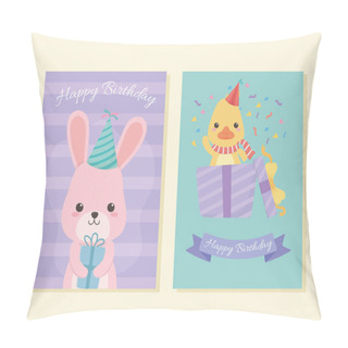 Personality  Birthday Card With Little Animals Characters Pillow Covers
