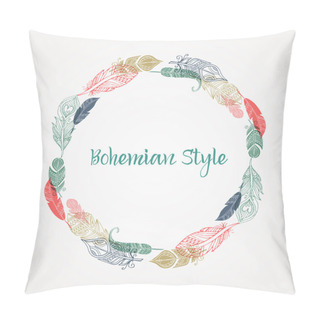 Personality  Bohemian Style Poster With Gypsy Colorful Feathers Pillow Covers