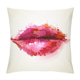 Personality  Beautiful Woman's Lips Formed By Abstract Blots Pillow Covers