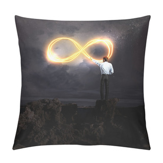 Personality  Image Of Businessman Drawing Infinity Sign In The Sky Pillow Covers
