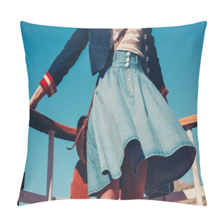 Personality  Young Woman On The Deck Of Ship With Skirt Blowing In The Wind Pillow Covers